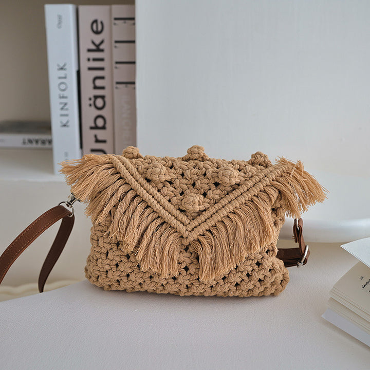 Handmade Fashion Crossbody Bag with Fringes and Decorative Accents Bowlift