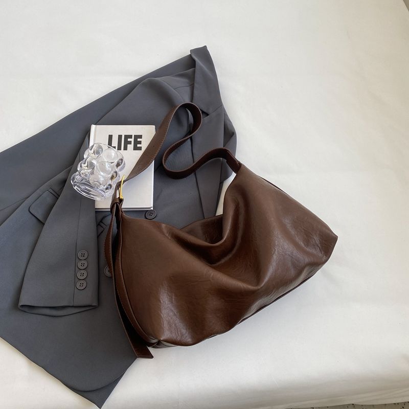 Slouchy Leather Shoulder Bag Bowlift