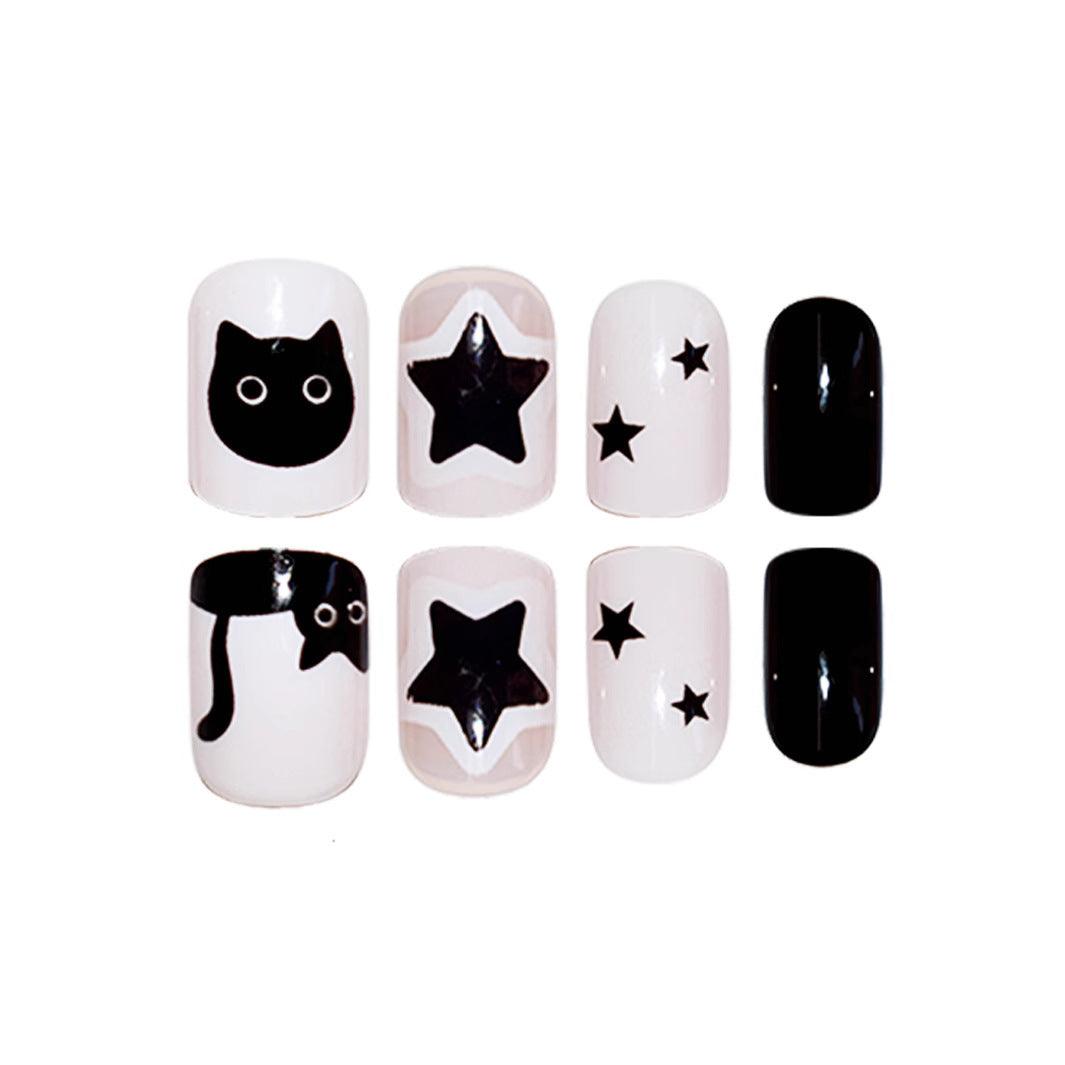 Playful Cat and Star-Themed Press-On Nail Art Extensions Bowlift