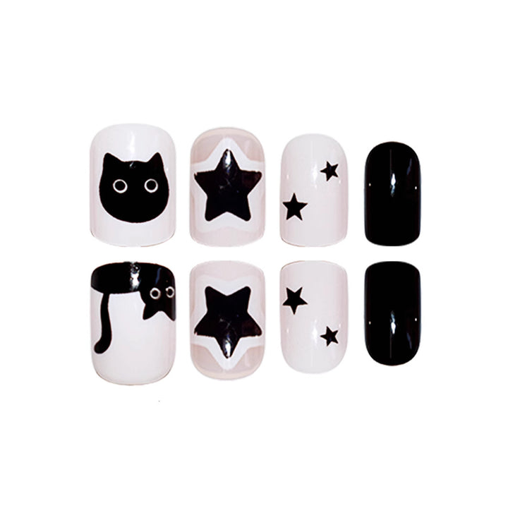 Playful Cat and Star-Themed Press-On Nail Art Extensions Bowlift