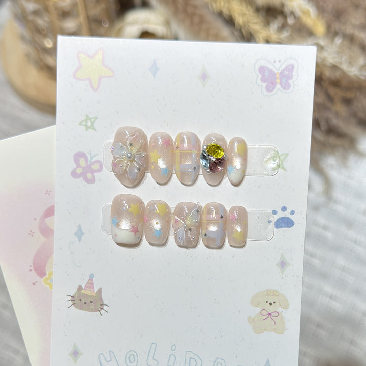 Decorative Press-On Nail Art Set with Gem Accents Bowlift