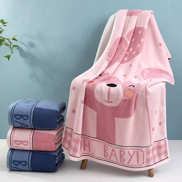 Cozy Terry Bath Blanket with Cute Bear Design Bowlift