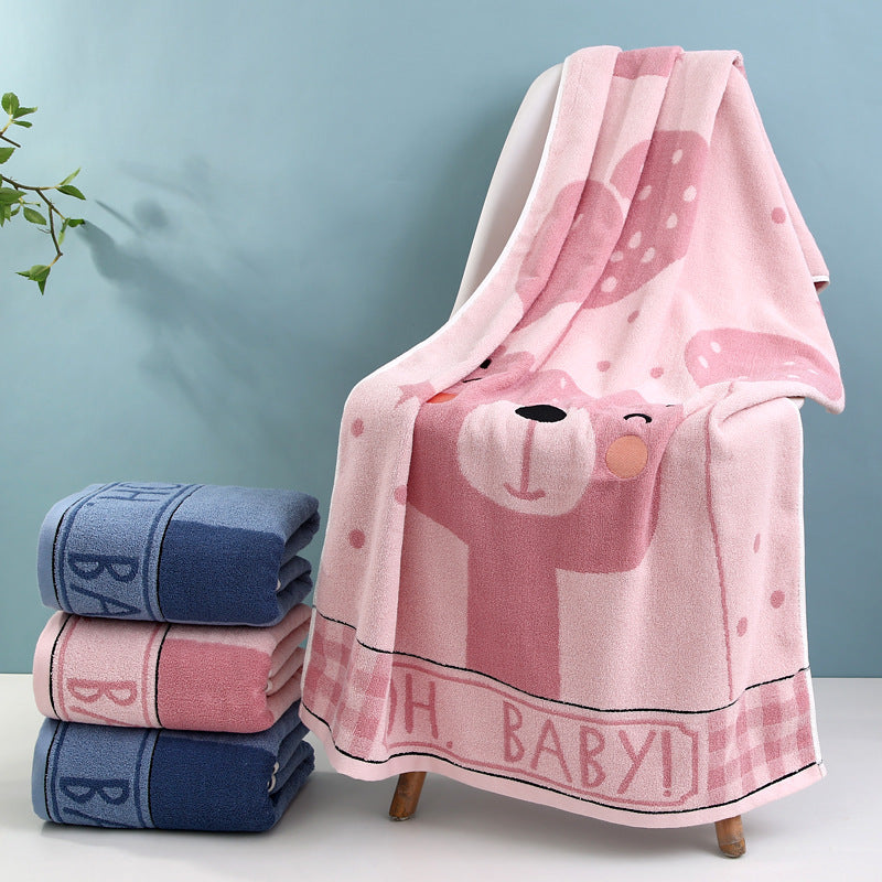 Cozy Terry Bath Towel With Cute Bear Motif Bowlift