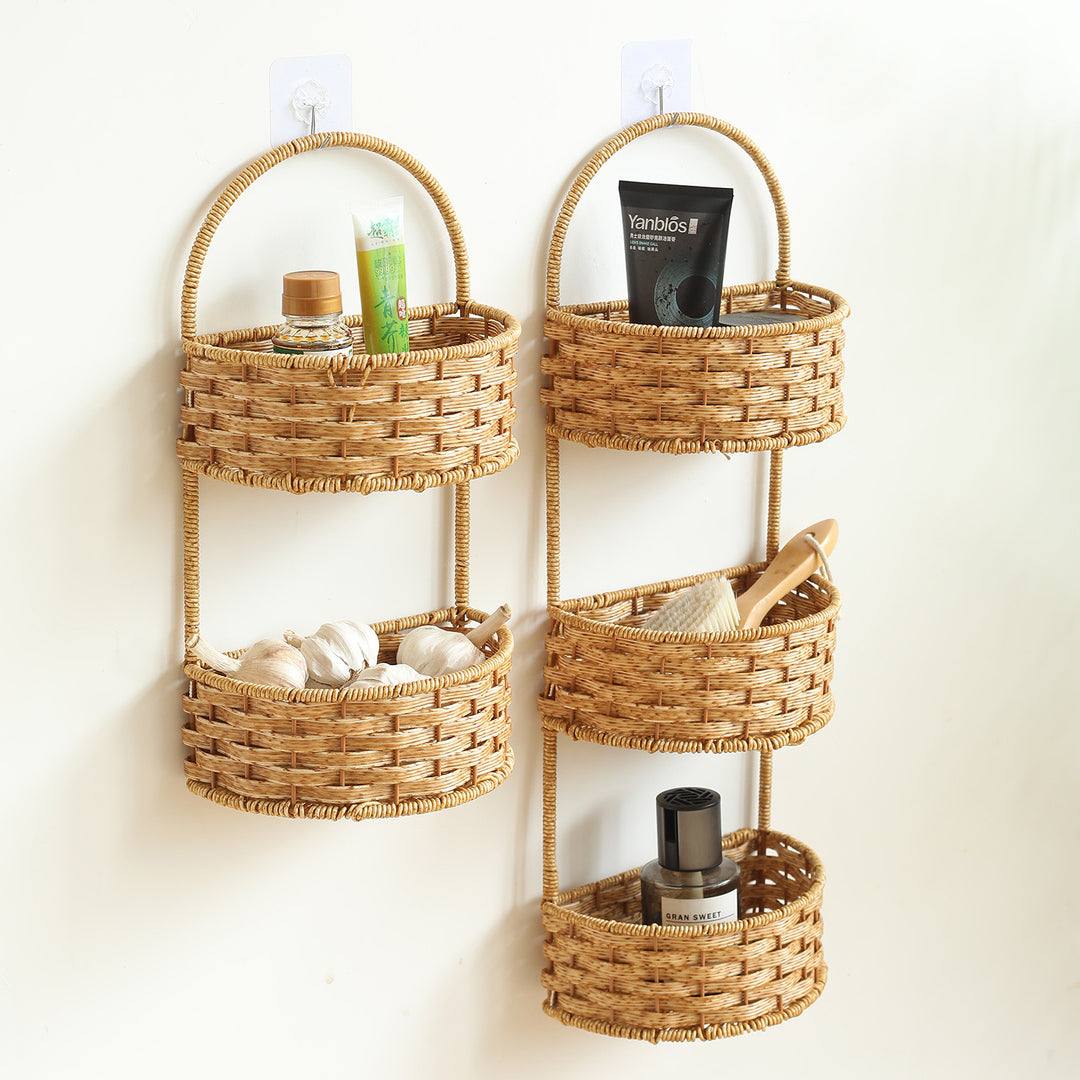 Double-Tiered Wicker Storage Basket Bowlift