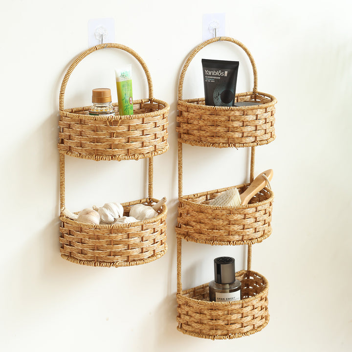 Double-Tiered Wicker Storage Basket Bowlift