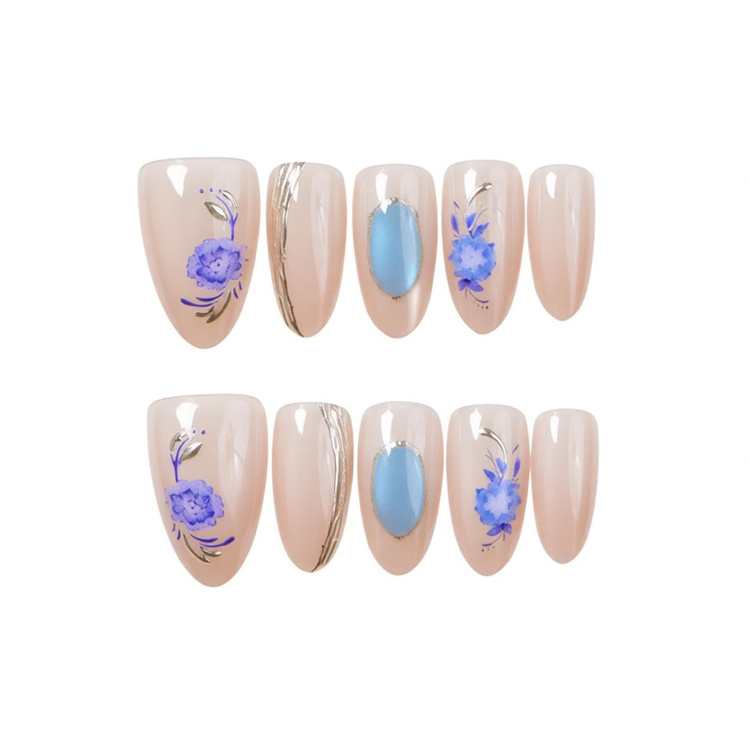 Elegant Floral Design Press-On Nails Bowlift
