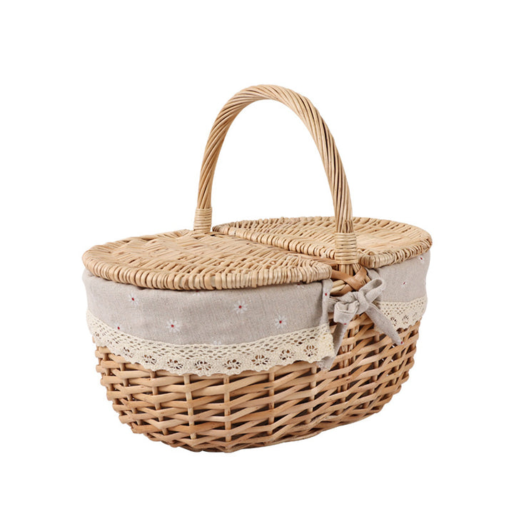 Women's basket with romantic check pattern and decorative lace insert Bowlift