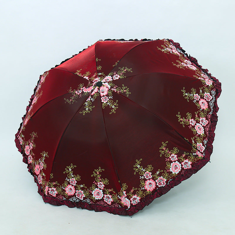Women's Umbrella with Cheerful Floral Print and Wavy Edge Bowlift