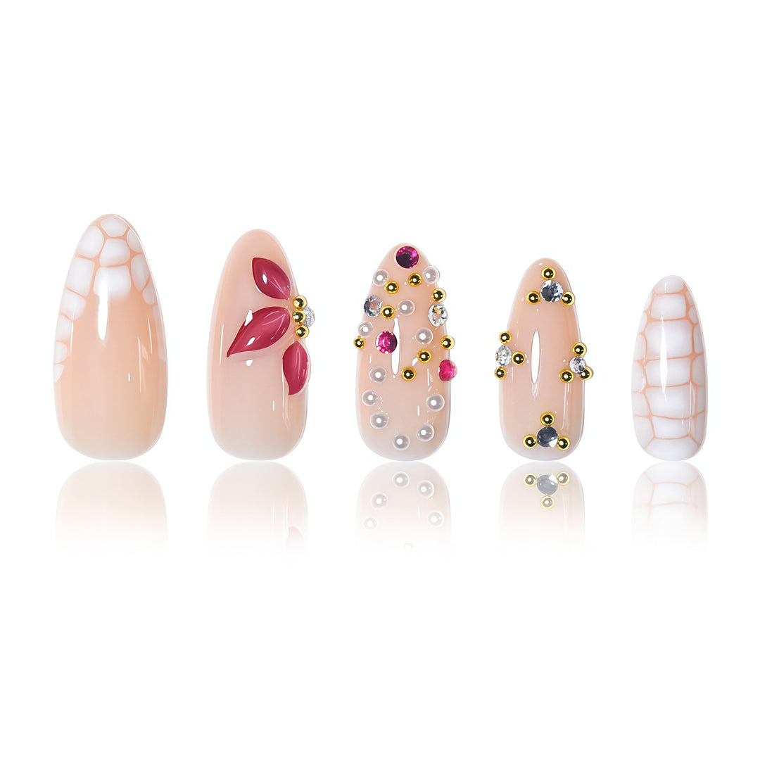 Elegant Floral Press-On Nail Art Extensions Bowlift 1787913980