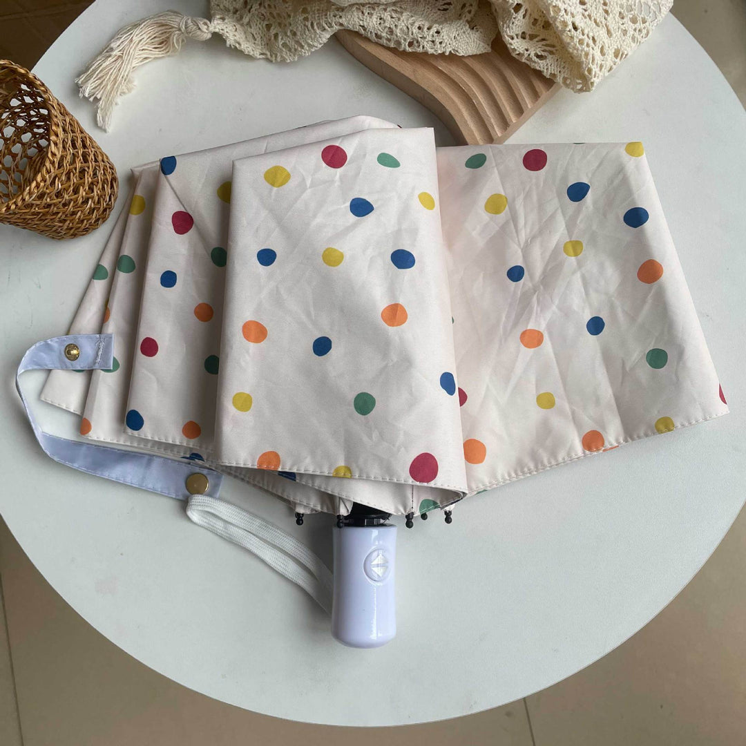 Ladies Automatic Folding Umbrella with Colorful Polka Dot Design Bowlift