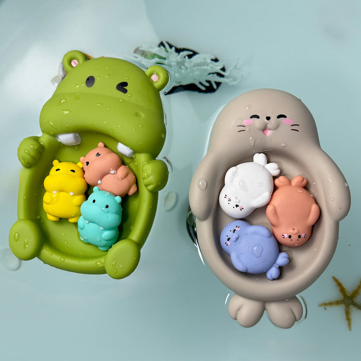 Unisex Bath Fun Toy Set with Cute Hippopotamus Figures Bowlift