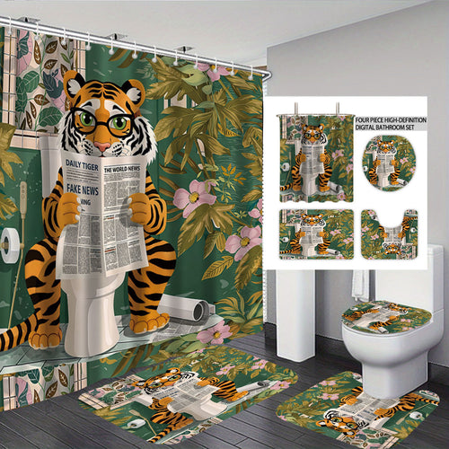 Artistic High-Definition Leopard and Rose-Themed Bathroom Décor Set Bowlift