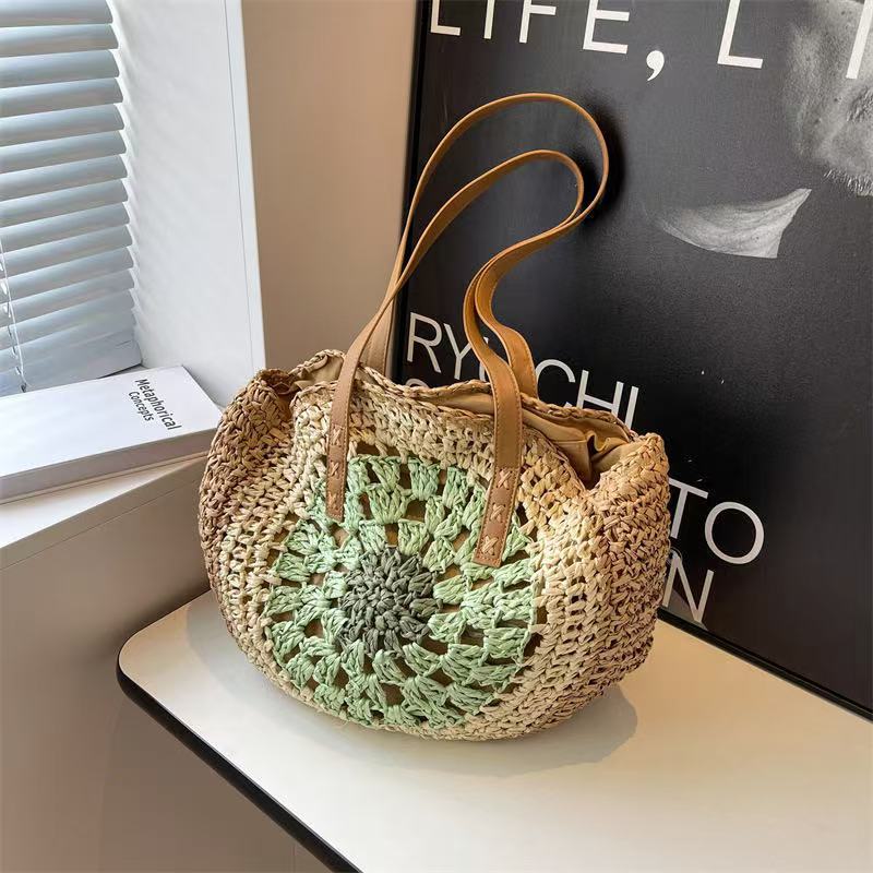 Handcrafted basket crossbody bag with decorative flower pattern Bowlift