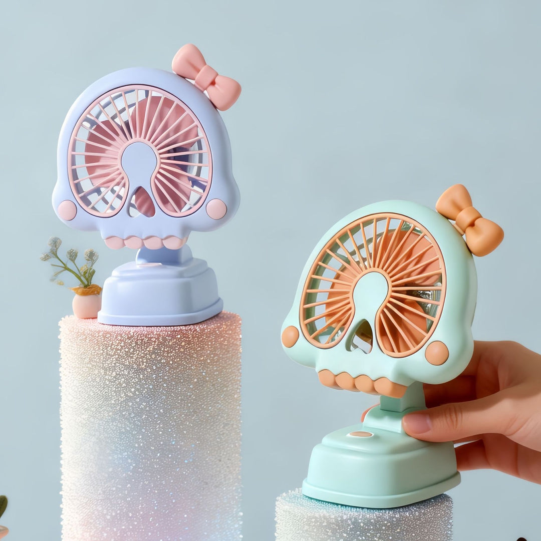Ladies Portable Hand Fan in Unique Skull Design Bowlift