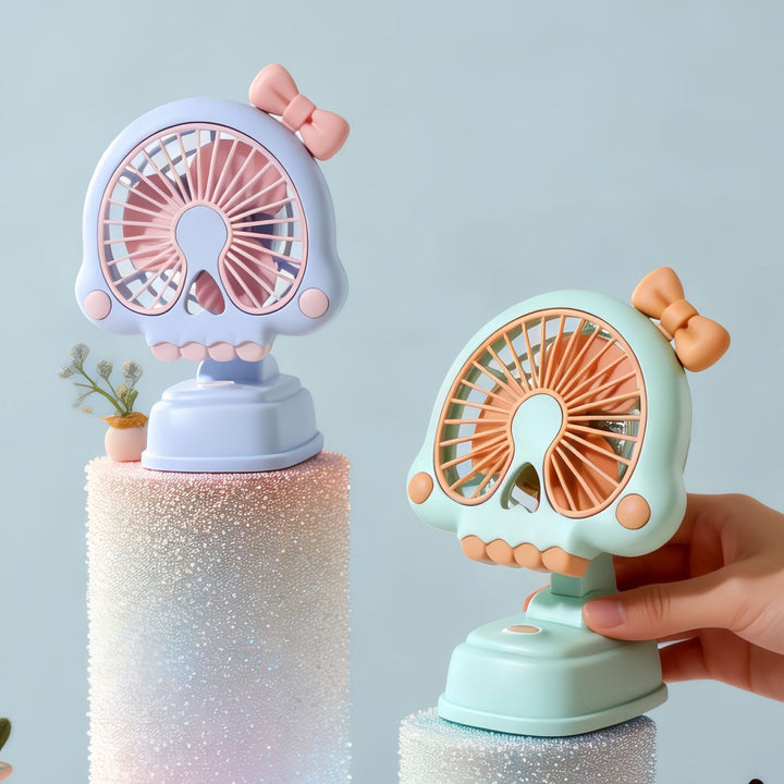 Ladies Portable Hand Fan in Unique Skull Design Bowlift