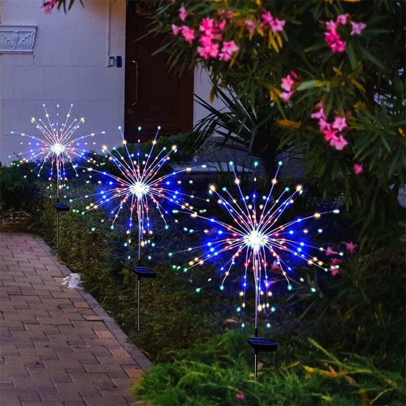 Solar-Powered LED Firework Garden Stake Lights With Sparkle Burst Design Bowlift