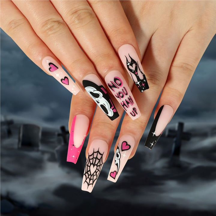 Artistic Halloween-Themed Press-On Nail Set Bowlift