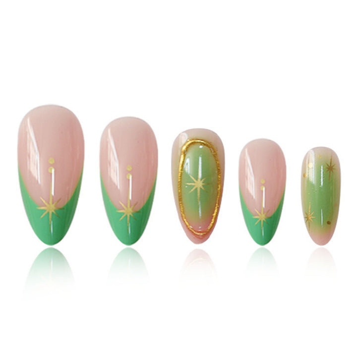 Artistic Gel Nail Enhancements with Gold Accents Bowlift