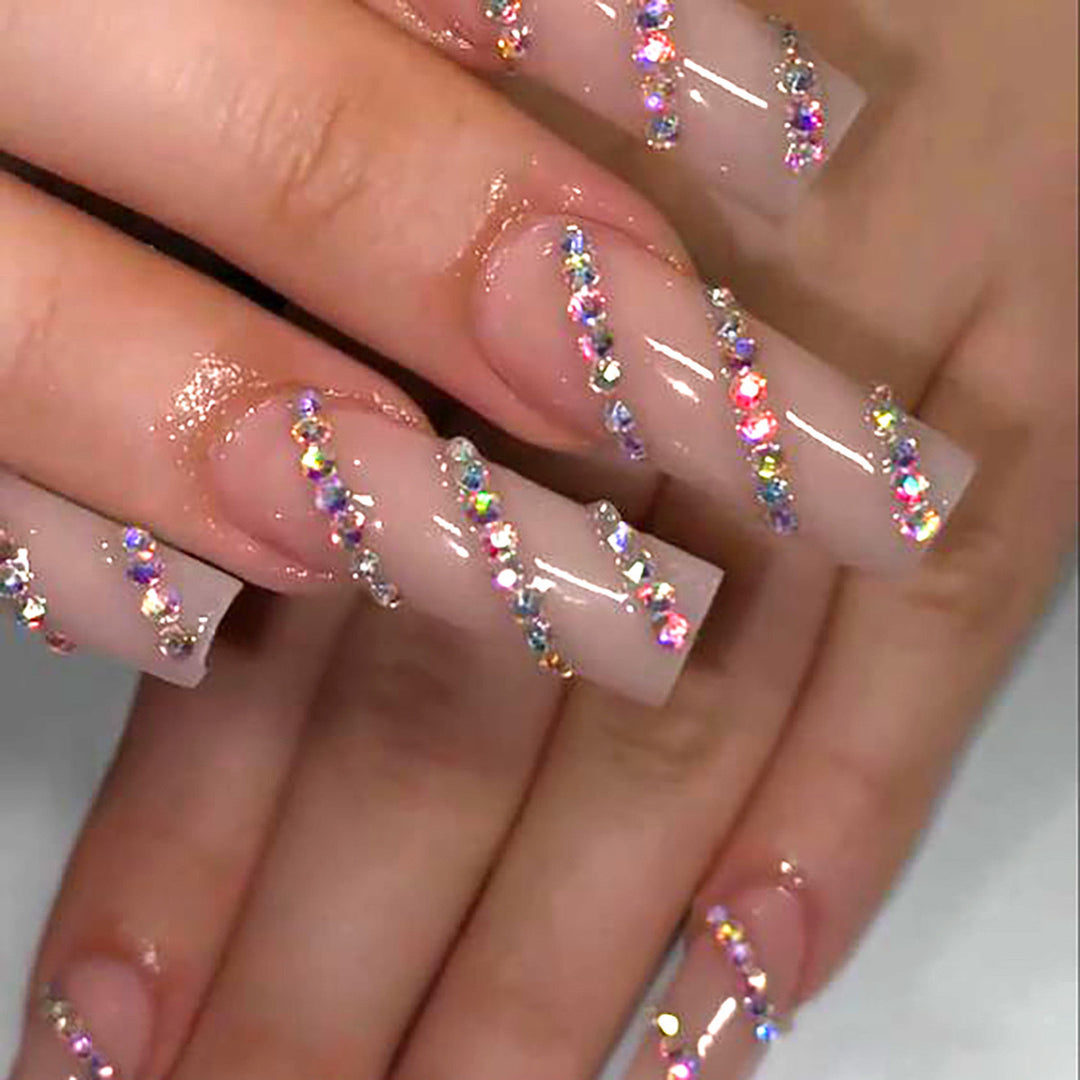 Acrylic nail set with sparkling rhinestone accents Bowlift