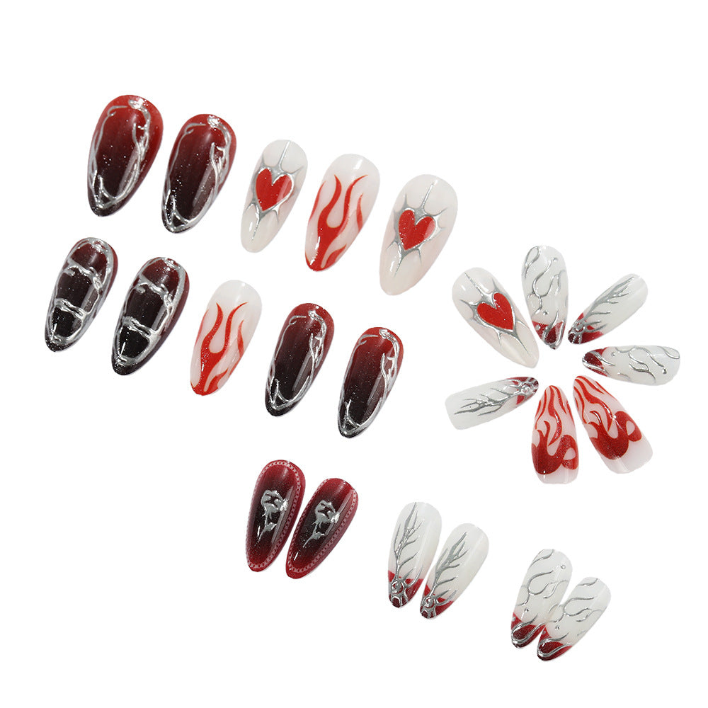 Stylish artificial nails with creative heart and flame designs Bowlift