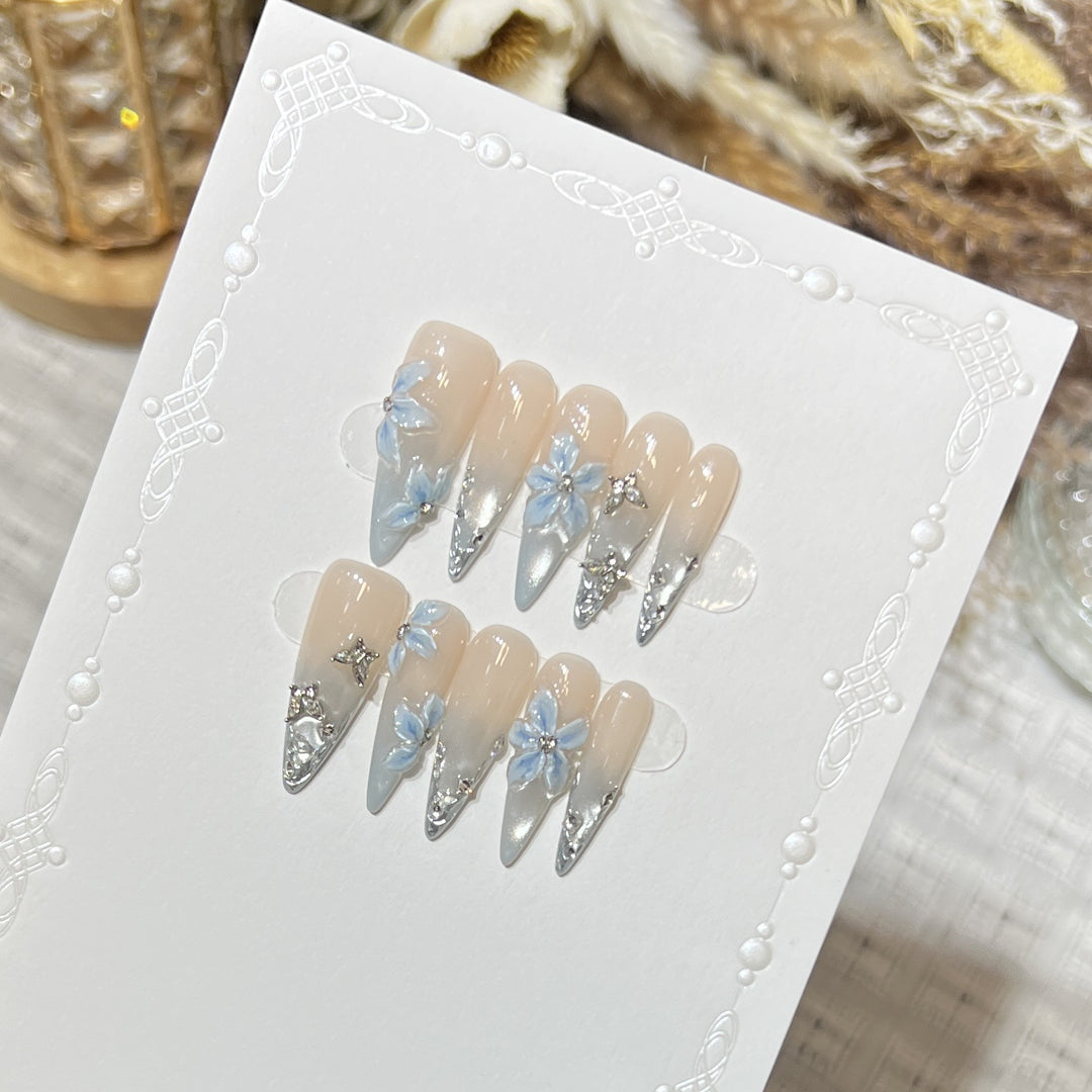 Elegant Stiletto Floral Press-On Nail Set Bowlift