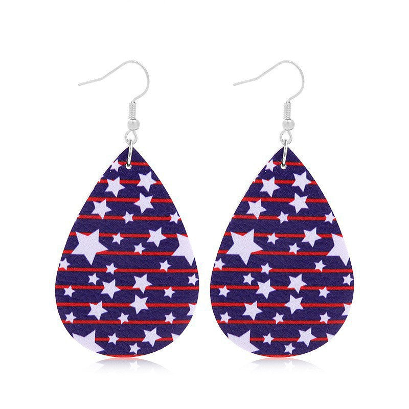 Women heart-shaped drop earrings with patriotic flag print and nickel-free hooks Bowlift
