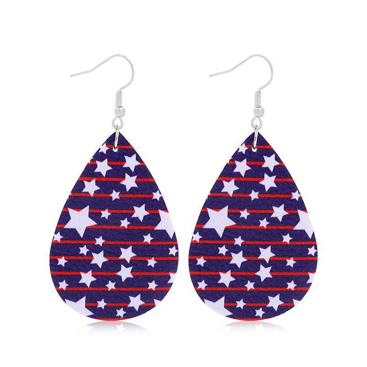Women heart-shaped drop earrings with patriotic flag print and nickel-free hooks Bowlift