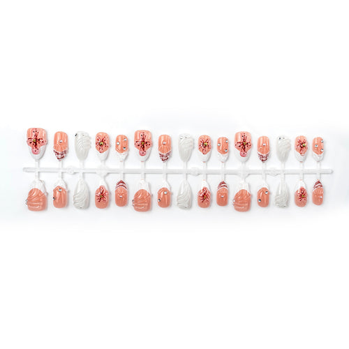 Artificial nails with handcrafted flower and glitter elements Bowlift