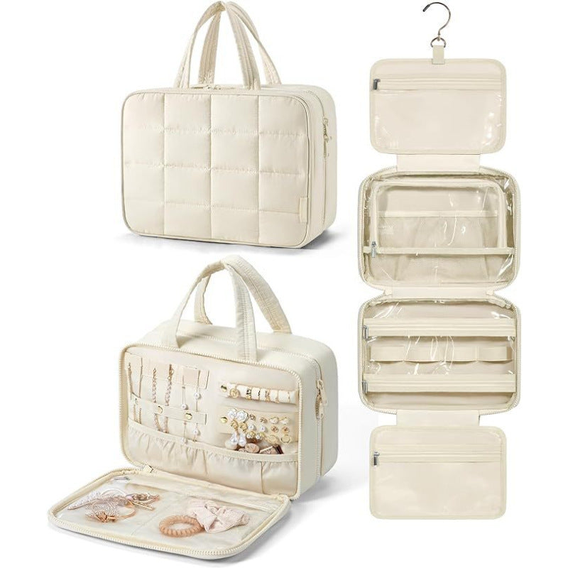 Jewelry Organizer Bag with Removable Hook and Transparent Compartment Division Bowlift