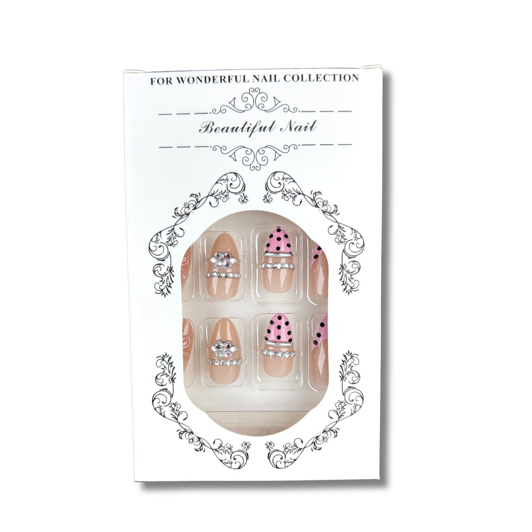 Decorative Press-On Nail Set with Elegant Accents