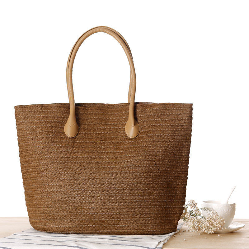 Spacious straw tote bag with elegant leather straps Bowlift