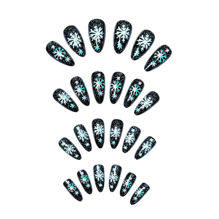 Artificial nails with shimmering snow crystal motif Bowlift