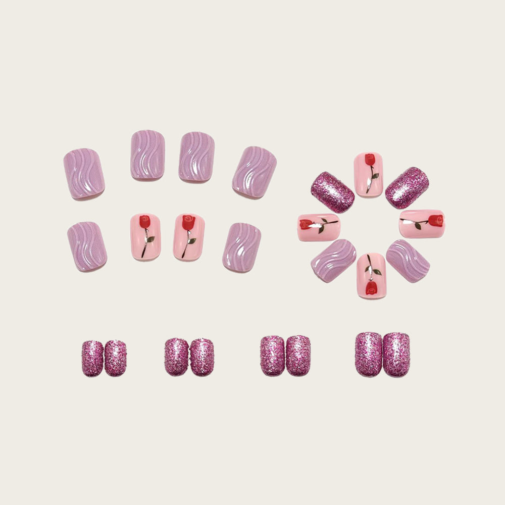 Elegant Artificial Nails with Floral Rose Design Bowlift
