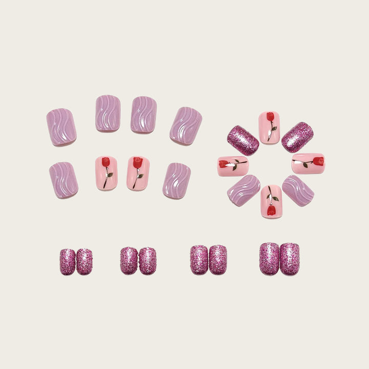 Elegant Artificial Nails with Floral Rose Design Bowlift