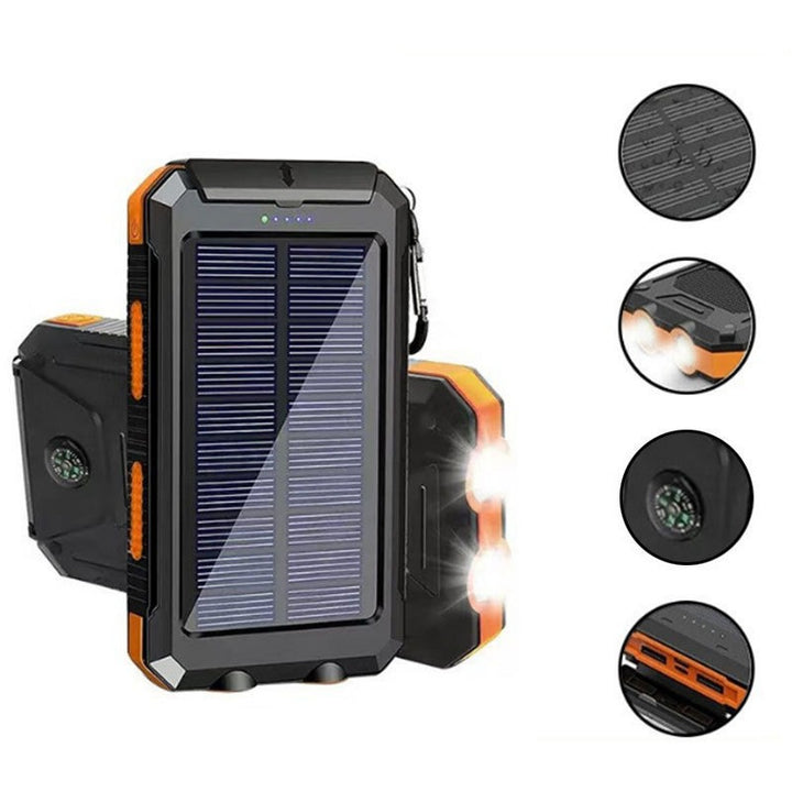 Solar-powered power bank with robust case and integrated LED lighting Bowlift