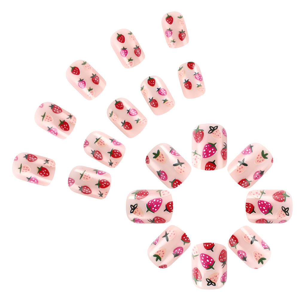 Strawberry-Themed Press-On Nail Art Bowlift