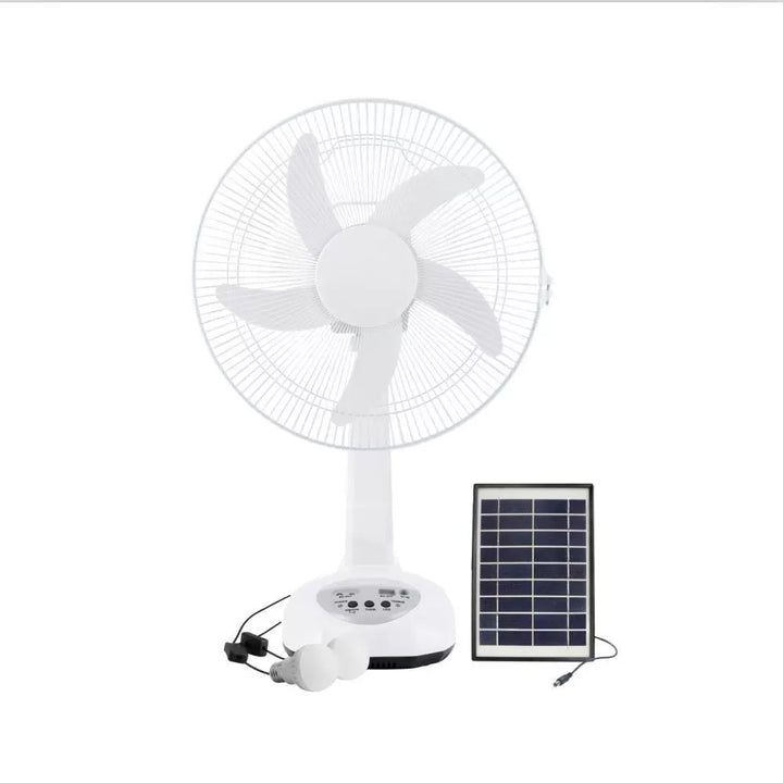 Women's portable solar stand fan with LED lighting and integrated USB connection Bowlift
