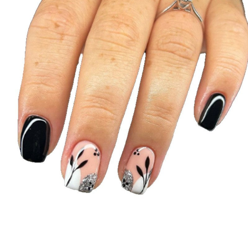 Artistic Floral and Glitter Press-On Nails Bowlift