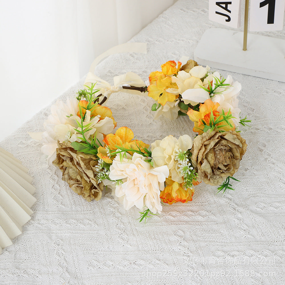 Handmade Romantic Artificial Flower Crown Headband for Bridal and Festival Bowlift