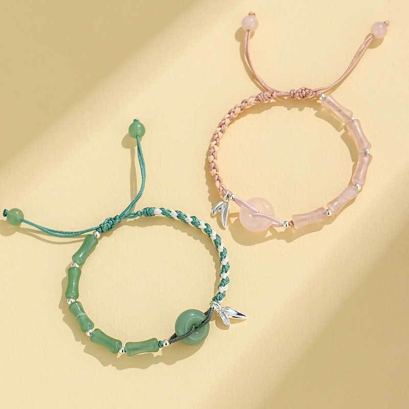 Adjustable Gemstone and Leaf Charm Bracelet Bowlift