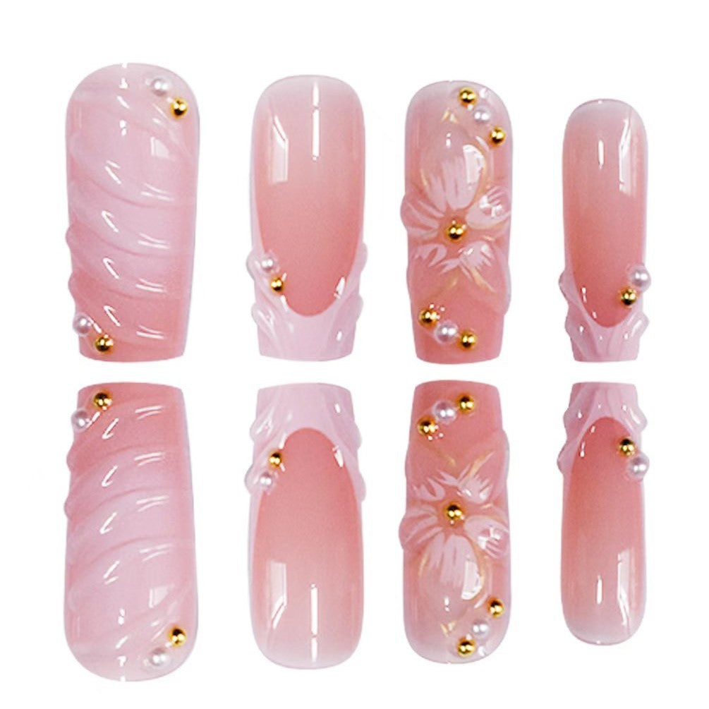 Artistic Floral Press-On Nail Extensions Bowlift