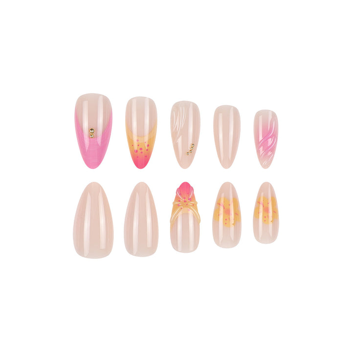 Floral Accented Stiletto Press-On Nails Bowlift