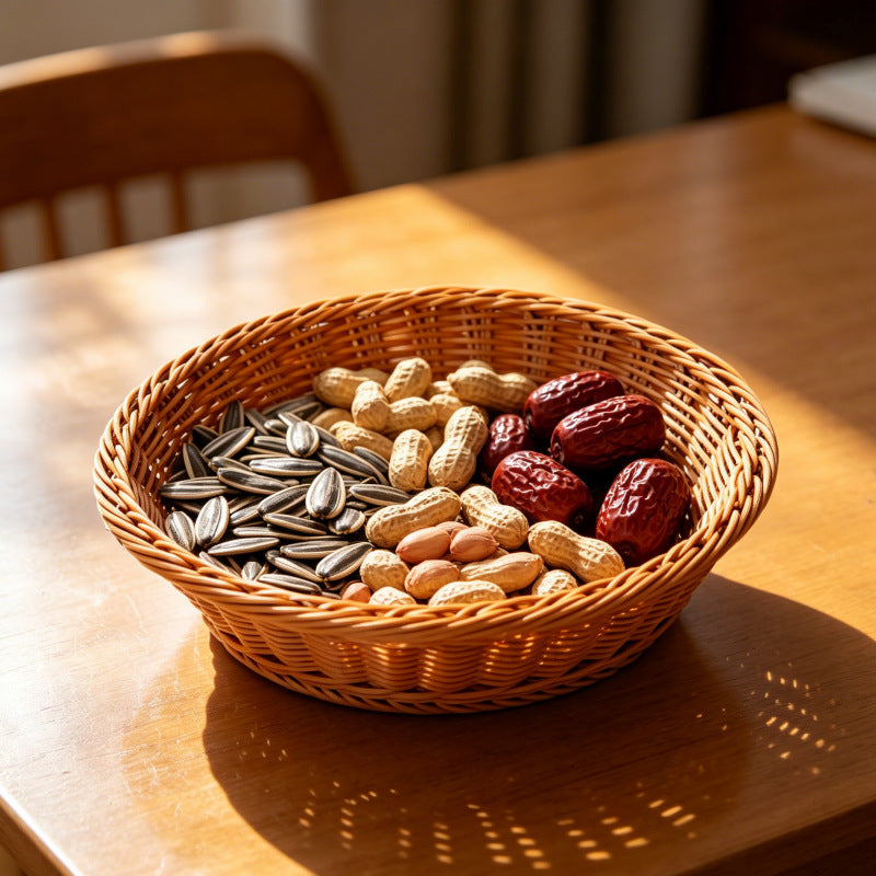 Round Decorative Woven Fruit Serving Basket Bowlift