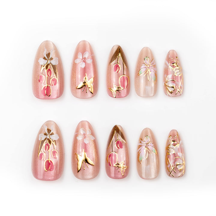 Elegant artificial nails with floral designs Bowlift