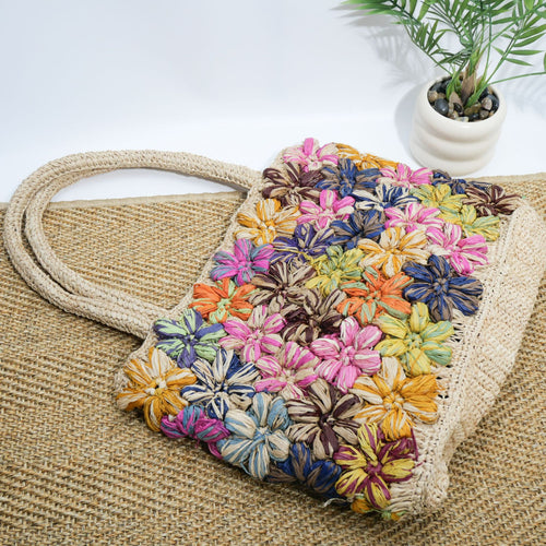 Handbag with Colorful Flower Applications Bowlift