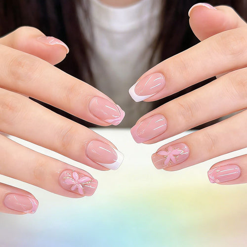 Elegant Floral Design Press-On Nail Set Bowlift