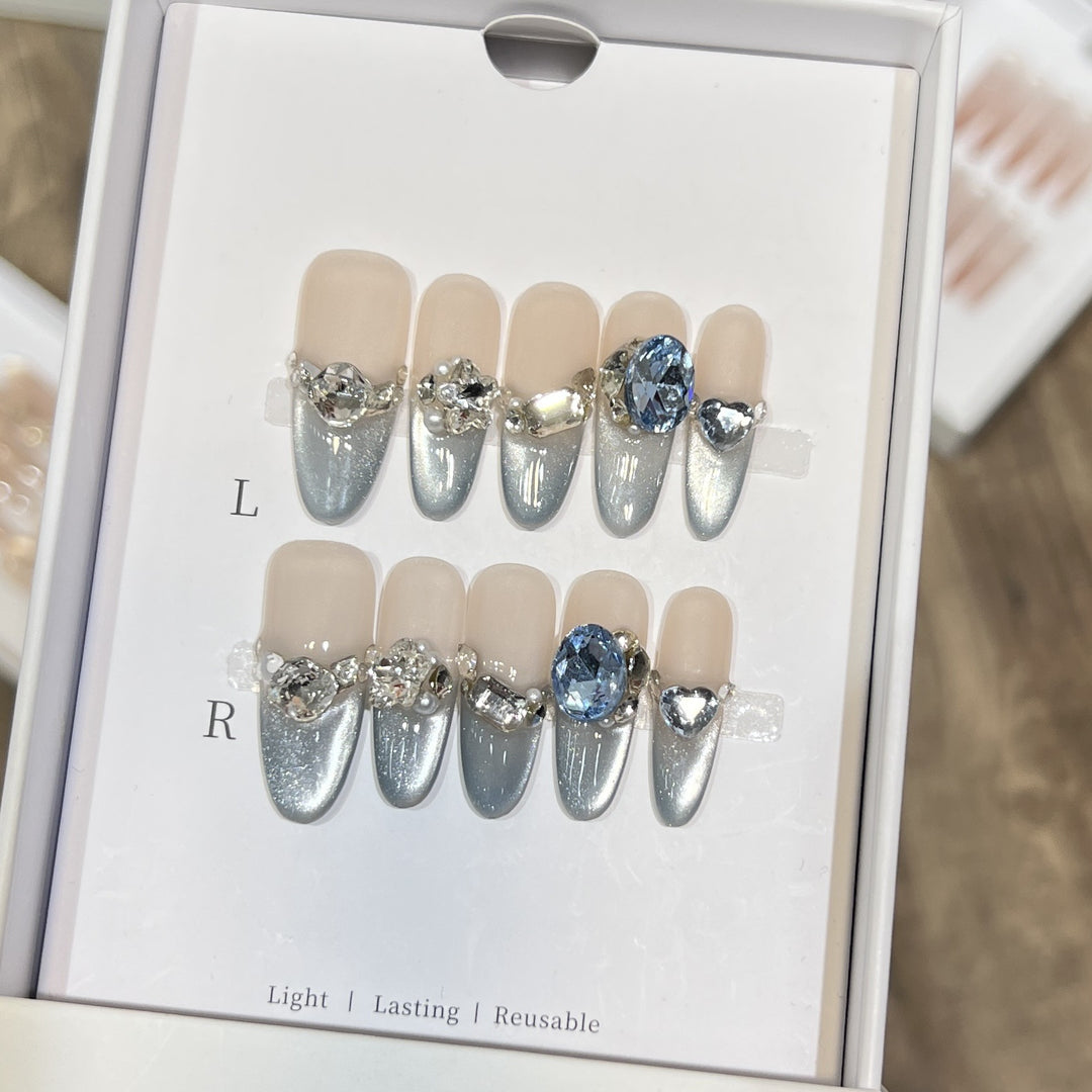 Decorative Stiletto Press-On Nails with Crystal Accents Bowlift