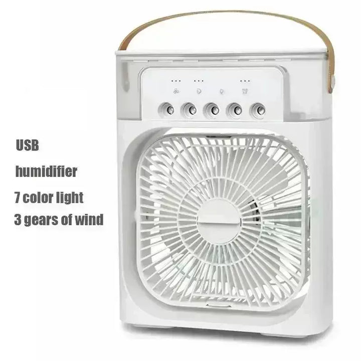Unisex One Size USB humidifying portable fan with three speed settings, seven-color mood light, removable water tank, and sturdy carrying handle Bowlift