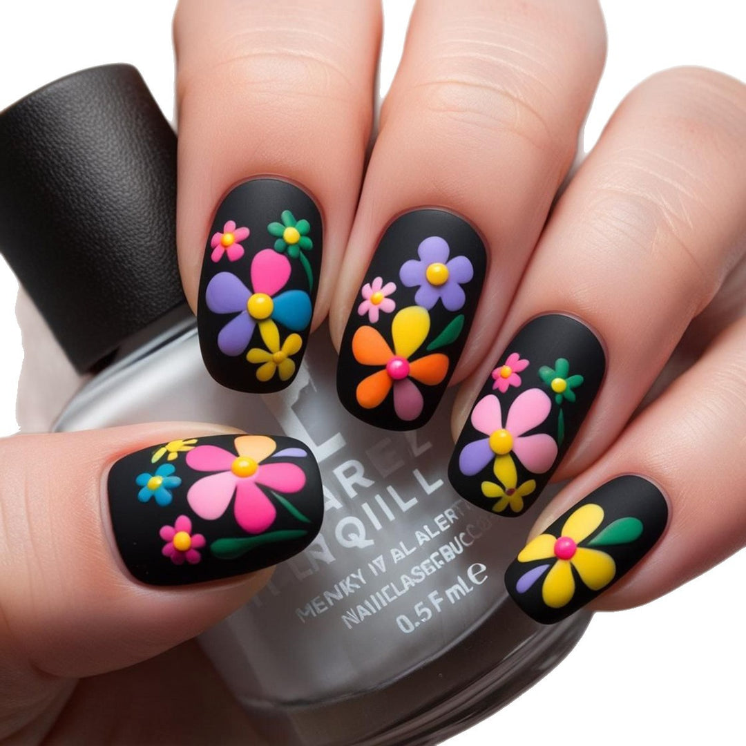 Artificial nails with colorful flower pattern Bowlift