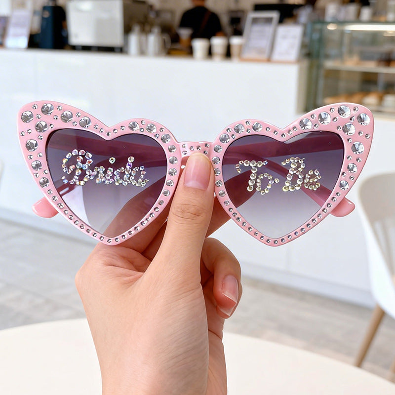 Rhinestone-Accented Heart-Shaped Sunglasses Bowlift
